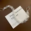 Elegant white pearl and clear crystal floral beaded choker necklace for women - White Woven Flower Pearl Necklace (2-8#20)