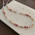Elegant handmade natural red agate and crystal beaded necklace for women spring layering - Red Agate Transparent Crystal Beaded Style (08_m18)