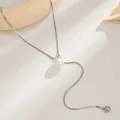 Zilveren roestvrijstalen verstelbare lange ketting met een elegante parelhanger - Staalkleur Kunstmatige Parel Schuifstijl (7662AG)