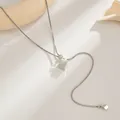 Zilveren roestvrijstalen ketning met geometrische kubus hanger, verstelbare slangenketting - Staalkleur Geometrische Kubus Stijl (7663AG)