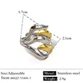 Anello regolabile elegante in acciaio inossidabile bicolore con finitura oro e argento - Regolabile / Stile Foglia Traforata Aerodinamico (JZ-YS486-3) / Bicolore (Oro e Argento)