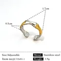 Anello regolabile in acciaio inox design a bambù, bicolore oro e argento raffinato - Regolabile / Stile a Nodo di Bambù (JZ-YS491-1) / Bicolore (Oro e Argento)