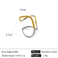 Bague réglable en acier inoxydable géométrique bicolore au style minimaliste - Réglable / Style courbe à deux couches (JZ-YS507-4-J) / Bicolore (Or et Argent)