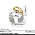 Bague ouverte en acier inoxydable bicolore plaqué or 18 carats multicouche - Réglable / Style entrelacé simplifié (JZ-YS513-2) / Bicolore (Or et Argent)