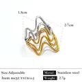 Bague ajustable en acier inoxydable bicolore avec motif ondulé argent et or 18K - Réglable / Style de structure entrelacée de vagues (JZ-YS530-6-J) / Bicolore (Or et Argent)