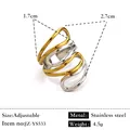 Bague spirale minimaliste bicolore en acier inoxydable, taille réglable pour femme - Réglable / Style Large Bande Ondulée à Plusieurs Couches (JZ-YS533) / Bicolore (Or et Argent)