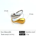 Bague larme bicolore en acier inoxydable finition dorée et argentée - Réglable / Style de contraste ouvert en forme de larme (JZ-YS534-J) / Bicolore (Or et Argent)