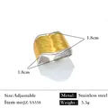 Bague ajustable bicolore ondulée en acier inoxydable avec placage en or 18 carats chic - Réglable / Style large de bloc brossé (JZ-YS558) / Bicolore (Or et Argent)