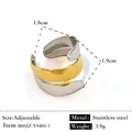 Bague moderne réglable en acier inoxydable bicolore avec un design croisé doré et argenté - Réglable / Style enveloppant simplifié (JZ-YS486-1) / Bicolore (Or et Argent)