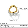 Bague bicolore haut de gamme en acier inoxydable plaqué or 18 carats de forme bio - Réglable / Style de contraste organique irrégulier (JZ-YS486-4) / Bicolore (Or et Argent)