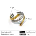 Bague spirale ajustable bicolore en acier inoxydable avec dimensions claires et poids du métal - Réglable / Style spirale bicolore (JZ-YS501-1) / Bicolore (Or et Argent)