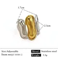 Bague ajustable en acier inoxydable bicolore au design organique irrégulier et massif - Réglable / Style de forme organique simplifié (JZ-YS501-2) / Bicolore (Or et Argent)
