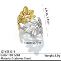Bague en acier inoxydable avec motif de feuilles bicolore et placage en or 18 carats. - Réglable / Style d'enveloppement de feuille bicolore (JZ-YS513-1) / Bicolore (Or et Argent)