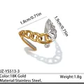 Bague chaîne en acier inoxydable bicolore or et argent avec placage en or 18 carats - Réglable / Style de chaîne de contraste segmenté (JZ-YS513-3) / Bicolore (Or et Argent)