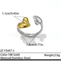Bague ouverte cœur bicolore en acier inoxydable durable de haute qualité, doré - Réglable / Style de contraste à cœur doré (JZ-YS447-J) / Bicolore (Or et Argent)