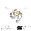 Bague élégante en acier inoxydable bicolore avec un design ondulé et ajustable - Réglable / Style de ligne multicouche ondulée (JZ-YS530-3-J) / Bicolore (Or et Argent)