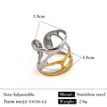 Bague ajustable en acier inoxydable bicolore argent et or, design organique élégant - Réglable / Style de forme organique à courbe irrégulière (JZ-YS530-4-J) / Bicolore (Or et Argent)