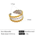 Bague réglable en acier inoxydable bicolore or et argent avec perles et dimensions - Réglable / Style de contraste de perles métalliques à trois rangées (JZ-YS532-4-J) / Bicolore (Or et Argent)