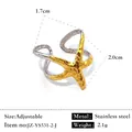 Bague étoile de mer bicolore en acier inoxydable avec design d'anneau réglable - Réglable / Style de contraste en forme d'étoile de mer (JZ-YS531-2-J) / Bicolore (Or et Argent)