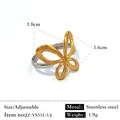 Bague ajustable en acier inoxydable papillon bicolore en finition or et argent - Réglable / Style en forme de papillon évidé (JZ-YS531-5-J) / Bicolore (Or et Argent)