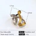Bague vague en acier inoxydable bicolore avec design réglable or 18 carats et argent - Réglable / Style de contraste incurvé par vagues (JZ-YS439-J) / Bicolore (Or et Argent)