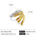 Bague ajustable élégante en acier inoxydable bicolore argent et or pour femme - Réglable / Style simplifié entrelacé à cinq couches (JZ-YS507-2-J) / Bicolore (Or et Argent)