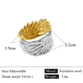 Bague plume bicolore ajustable en acier inoxydable doré et argenté pour femmes - Réglable / Style de chevauchement de plume/aile (JZ-YS538-1) / Bicolore (Or et Argent)