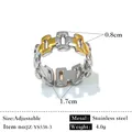 Bague chaîne bicolore en acier inoxydable ajustable avec détails dorés - Réglable / Style de structure de chaîne bicolore (JZ-YS538-3) / Bicolore (Or et Argent)