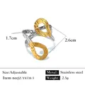 Bague réglable en acier inoxydable bicolore avec design croisé et texture martelée - Réglable / Style martelé croisé simplifié (JZ-YS538-5) / Bicolore (Or et Argent)
