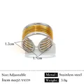 Bague réglable en acier inoxydable bicolore à plusieurs fils en or et argent - Réglable / Style entrelacé à bague fine (JZ-YS559) / Bicolore (Or et Argent)