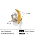 Bague ajustable en acier inoxydable bicolore avec un design minimaliste et irrégulier - Réglable / Style incurvé extraterrestre irrégulier (JZ-YS564-J) / Bicolore (Or et Argent)