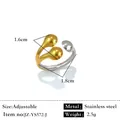 Bague moderne réglable bicolore en acier inoxydable avec finition élégante or et argent - Réglable / Style de contraste larme et demi-cercle (JZ-YS572-J) / Bicolore (Or et Argent)