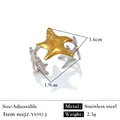 Bague étoile de mer en acier inoxydable bicolore, taille réglable pour femmes en or - Réglable / Style de contraste d'étoile de mer (JZ-YS592-J) / Bicolore (Or et Argent)