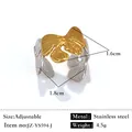 Bague ajustable en acier inoxydable bicolore avec feuille de ginkgo en fini or et argent - Réglable / Style de contraste en forme de feuille de ginkgo (JZ-YS594-J) / Bicolore (Or et Argent)