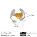 Bague ajustable en acier inoxydable avec ailes d'ange et cœur bicolore argent et or - Réglable / Style ailes autour du cœur (JZ-YS595-J) / Bicolore (Or et Argent)