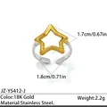 Bague ajustable en acier inoxydable bicolore avec un charme d'étoile creuse en or 18K - Réglable / Style ouvert en forme d'étoile à cinq branches (JZ-YS412-J) / Bicolore (Or et Argent)