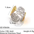 Bague rose élégante bicolore en or 18 carats et acier inoxydable avec taille - Réglable / Style en forme de bouquet de roses (JZ-YS656) / Bicolore (Or et Argent)