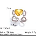 Bague ouverte en acier inoxydable bicolore avec cœur plaqué or 18 carats variante - Réglable / Style de décoration à cœur croisé (JZ-YS660) / Bicolore (Or et Argent)