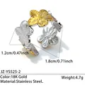 Bague à fleurs bicolore en acier inoxydable avec un placage en or 18 carats de qualité. - Réglable / Style en forme de fleur combinée (JZ-YS525-2) / Bicolore (Or et Argent)
