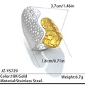 Bague irrégulière bicolore en acier inoxydable avec finitions or 18 carats et argent - Réglable / Style de texture de roche de contraste irrégulier (JZ-YS729) / Bicolore (Or et Argent)