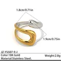 Bague bicolore en acier inoxydable au design organique fondu avec placage en or 18K - Réglable / Style de contraste de lave organique (JZ-YS507-9-J) / Bicolore (Or et Argent)