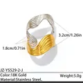 Bague ondulée bicolore en acier inoxydable avec dorure 18K pour un style élégant - Réglable / Style de contraste en forme de vague (JZ-YS529-2-J) / Bicolore (Or et Argent)