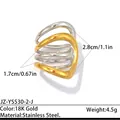 Bague unique bicolore en acier inoxydable avec placage en or 18 carats et finition argentée - Réglable / Style entrelacé de vagues irrégulières (JZ-YS530-2-J) / Bicolore (Or et Argent)
