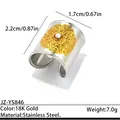 Bague élégante en acier inoxydable bicolore avec motif fleur en or 18K et perle - Réglable / Style large à motif de tournesol (JZ-YS846) / Bicolore (Or et Argent)