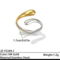 Bague minimaliste élégante bicolore en acier inoxydable plaqué or 18 carats pour femme - Réglable / Style ouvert bicolore en forme de larme (JZ-YS349-J) / Bicolore (Or et Argent)