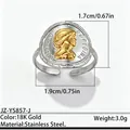 Bague ajustable bicolore en acier inoxydable avec relief de la reine Elizabeth II - Réglable / Style de pièce de monnaie de reine rétro (JZ-YS857-J) / Bicolore (Or et Argent)