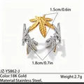 Bague feuille en acier inoxydable bicolore avec placage or 18 carats et détails - Réglable / Style de feuille d'érable bicolore (JZ-YS862-J) / Bicolore (Or et Argent)