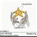 Bague étoile de mer bicolore en acier inoxydable doré 18 carats avec dimensions. - Réglable / Style de contraste d'étoile de mer combiné (JZ-YS863-J) / Bicolore (Or et Argent)