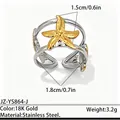 Bague étoile de mer bicolore en acier inoxydable doré 18 carats avec dimensions détaillées - Réglable / Style de contraste en forme d'étoile de mer (JZ-YS864-J) / Bicolore (Or et Argent)