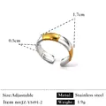 Bague ajustable bicolore en acier inoxydable doré et argenté, largeur de bande 0,5 cm. - Réglable / Style de contraste à bague simple (JZ-YS491-2) / Bicolore (Or et Argent)